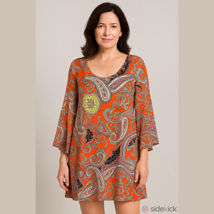 MSK Women's Bell Sleeve Chiffon Paisley Dress